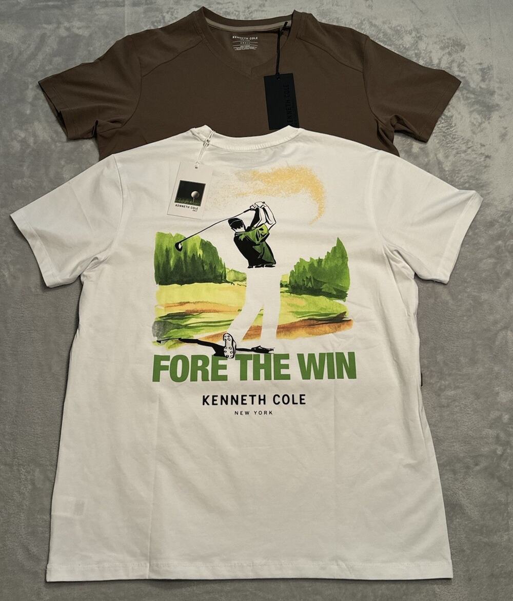 Small New Kenneth Cole Lot Tech T-Shirt Soft Flex V-Neck Golf V Neck Graphic NWT